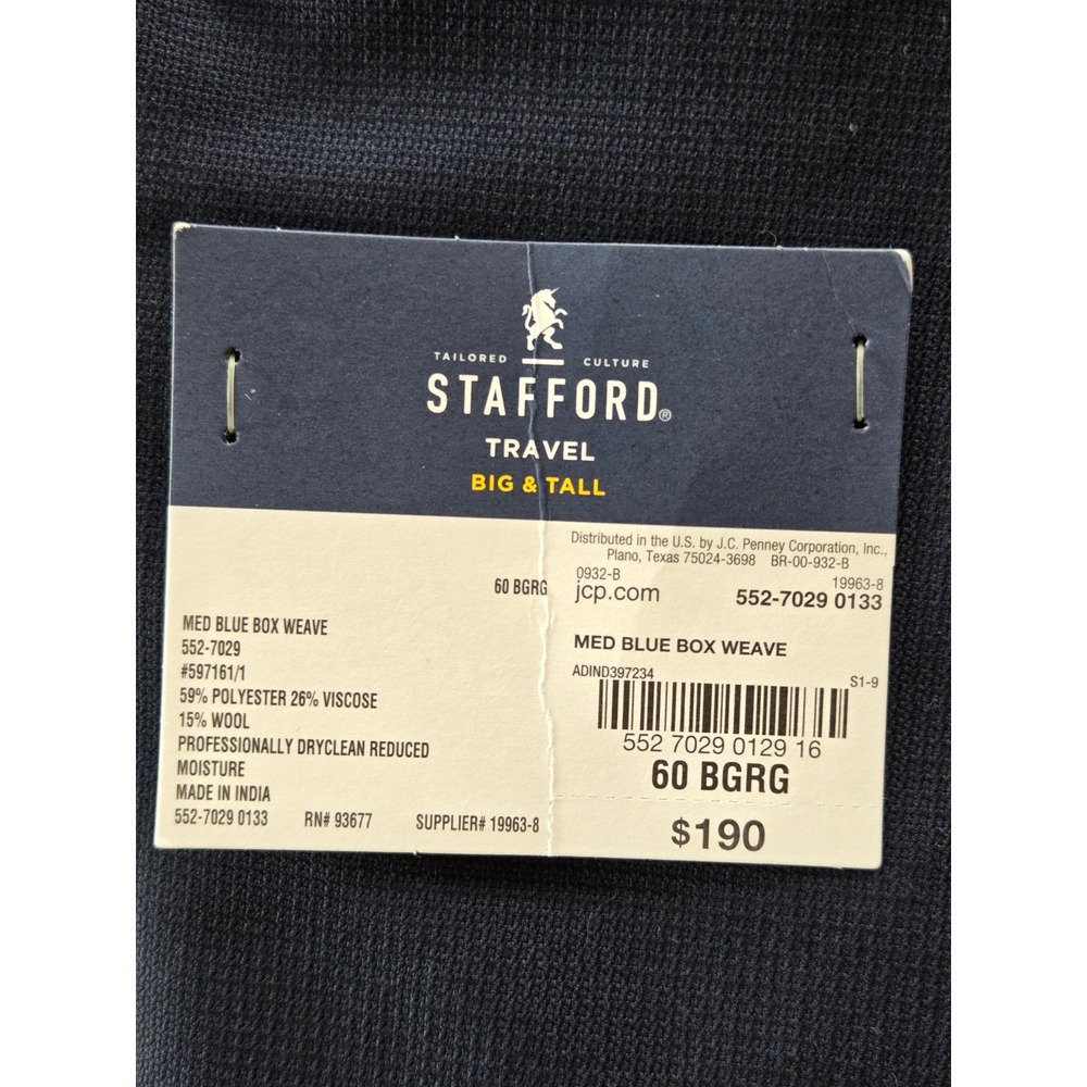 Stafford Travel Blazer Big & Tall Mens 60 Blue NWT $190 - Picture 5 of 9